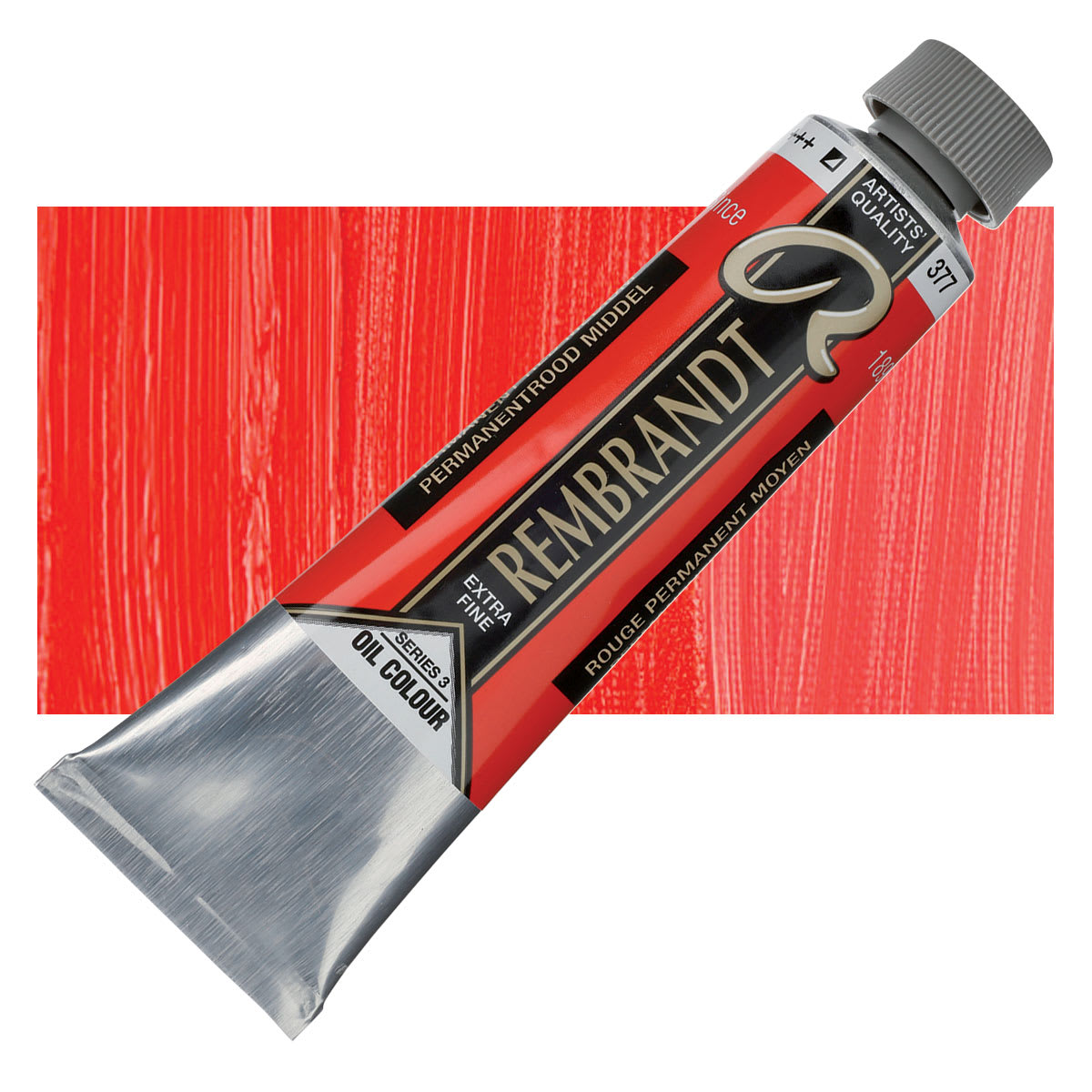 Rembrandt Artists' Oil Color - Permanent Red Medium, 40 ml tube and swatch