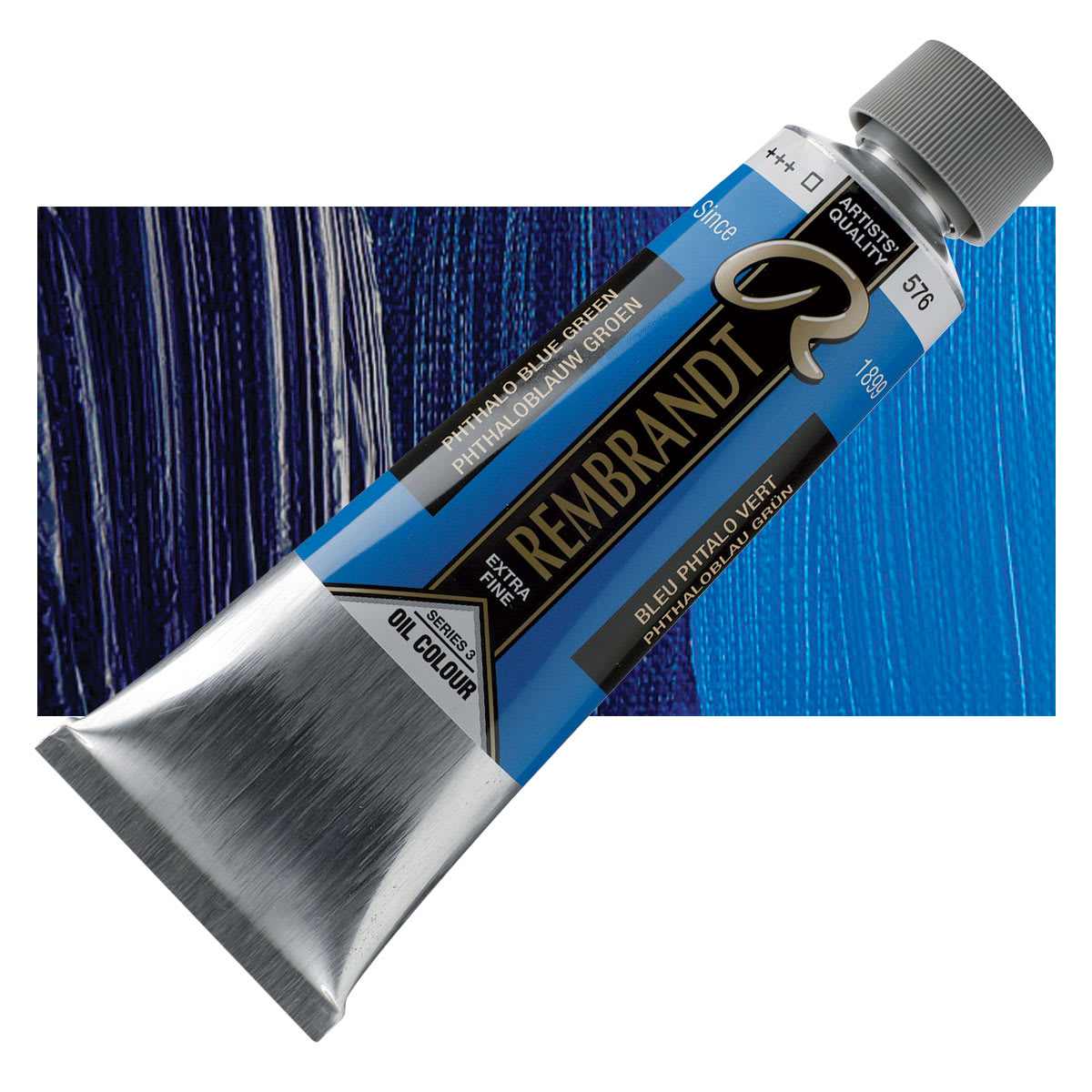 Rembrandt Artists' Oil Color - Phthalo Blue Greenish, 150 ml tube and swatch