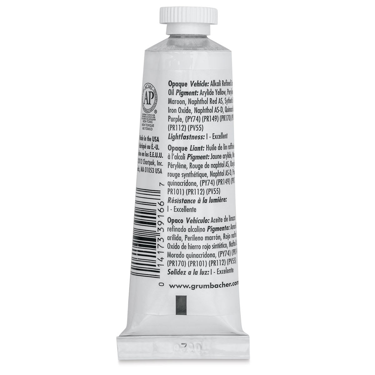 Grumbacher Academy Oil Color - Cadmium Red Deep Hue, 37 ml tube back