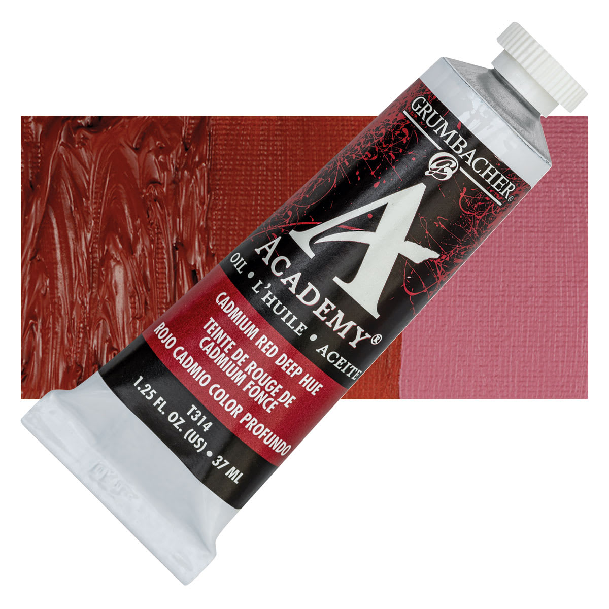 Grumbacher Academy Oil Color - Cadmium Red Deep Hue, 37 ml tube and swatch