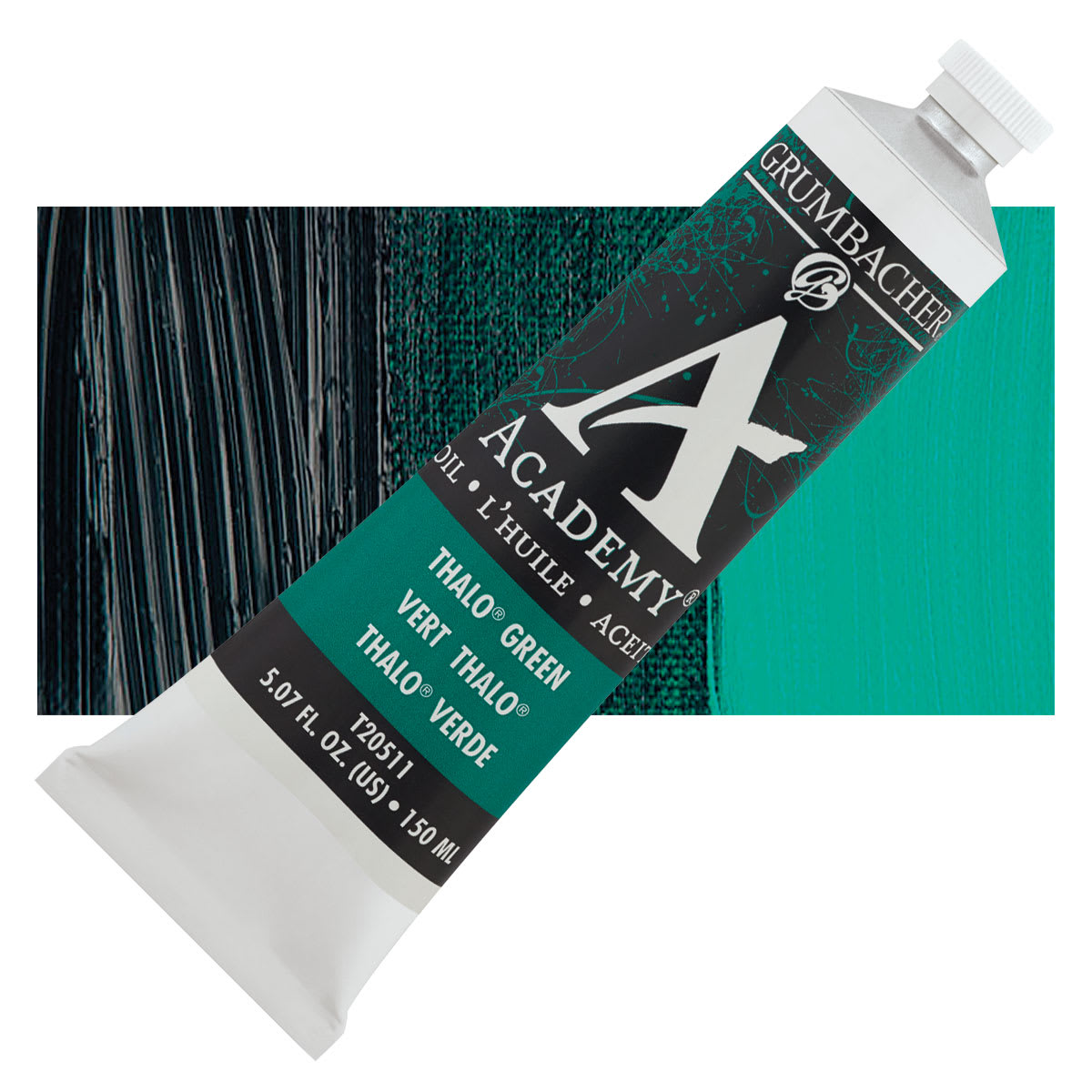 Grumbacher Academy Oil Color - Thalo Green (Blue Shade), 150 ml tube and swatch
