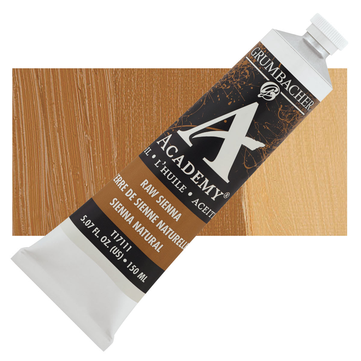 Grumbacher Academy Oil Color - Raw Sienna, 150 ml tube and swatch