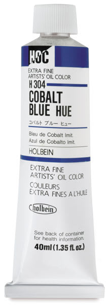 Holbein Artists' Oil Paints - Single 40 ml tube of Cobalt Blue Hue shown upright Holbein Artists' Oil Paints - Single 40 ml tube of Cobalt Blue Hue shown upright