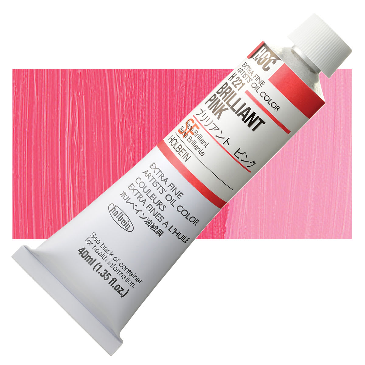 Holbein Artists' Oil Color - Brilliant Pink, 40 ml tube and swatch