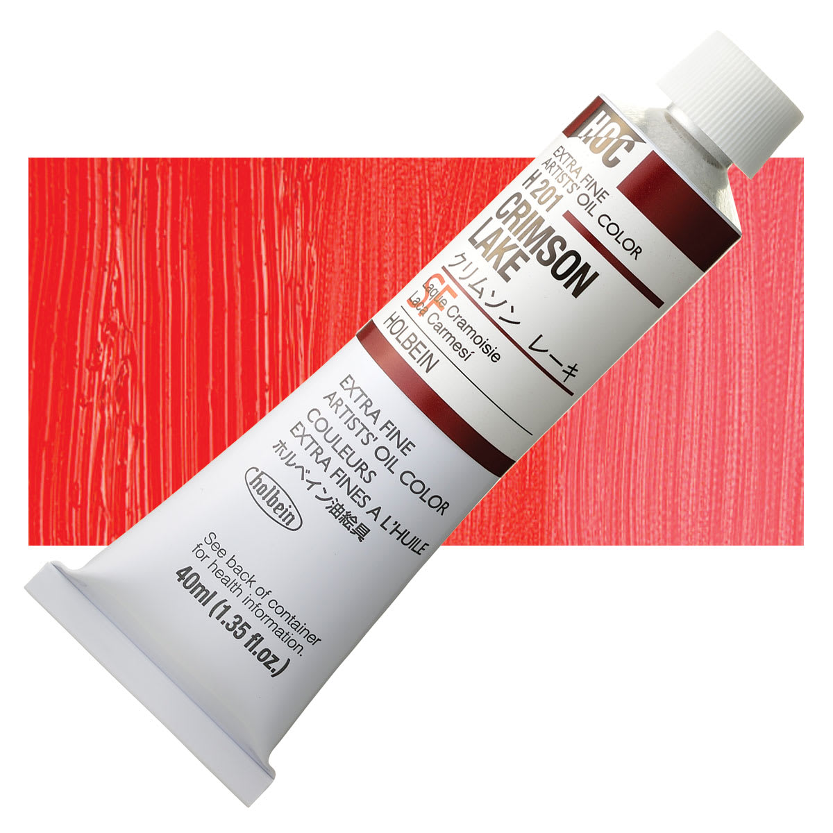 Holbein Artists' Oil Color - Crimson Lake, 40 ml tube and swatch