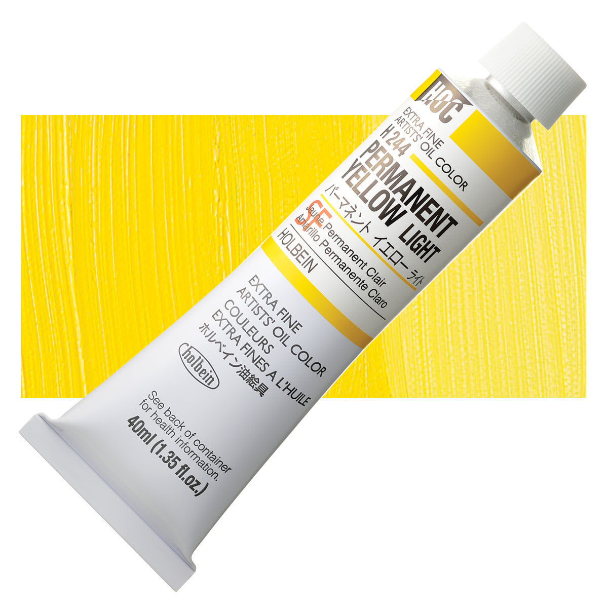 Holbein Artists' Oil Color - Permanent Yellow Light, 40 ml tube and swatch