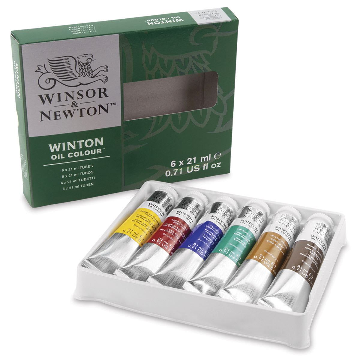 Winsor & Newton Winton Oil Paint - Introductory Set, Set of 6, Assorted Colors, 21 ml, Tubes (Tubes in tray shown with packaging)
