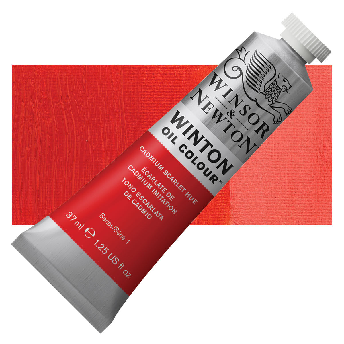 Winsor & Newton Winton Oil Color - Cadmium Scarlet Hue, 37 ml tube and swatch Winsor & Newton Winton Oil Color - Cadmium Scarlet Hue, 37 ml tube and swatch