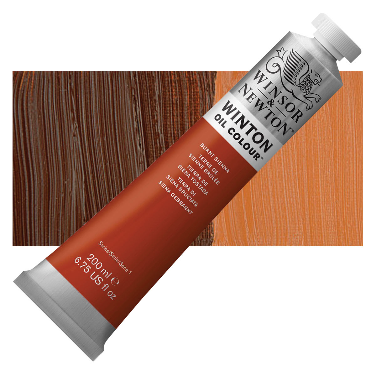 Winsor & Newton Winton Oil Color - Burnt Sienna, 200 ml tube and swatch