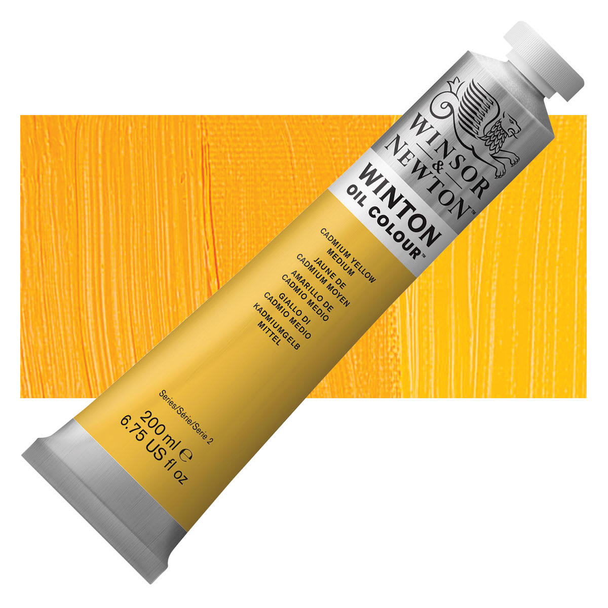 Winsor & Newton Winton Oil Color - Cadmium Yellow Medium, 200 ml tube and swatch