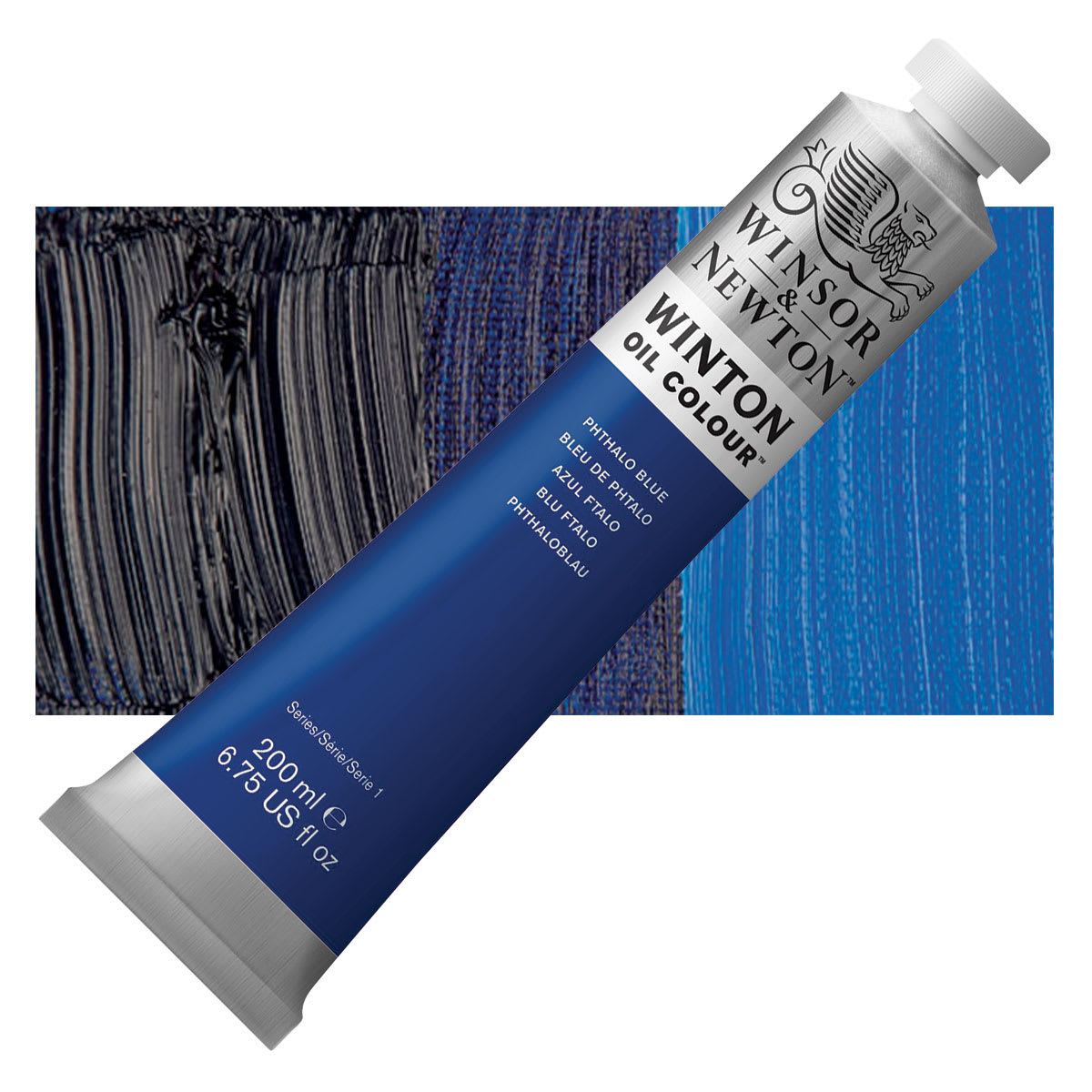 Winsor & Newton Winton Oil Color - Phthalo Blue, 200 ml tube and swatch