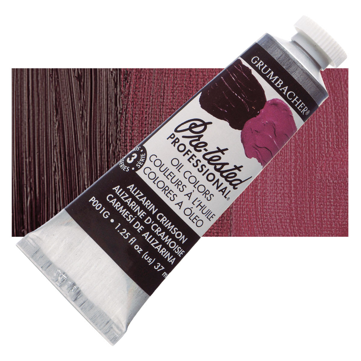 Grumbacher Pre-Tested Artists' Oil Color - Alizarin Crimson, 1.25 oz tube and swatch