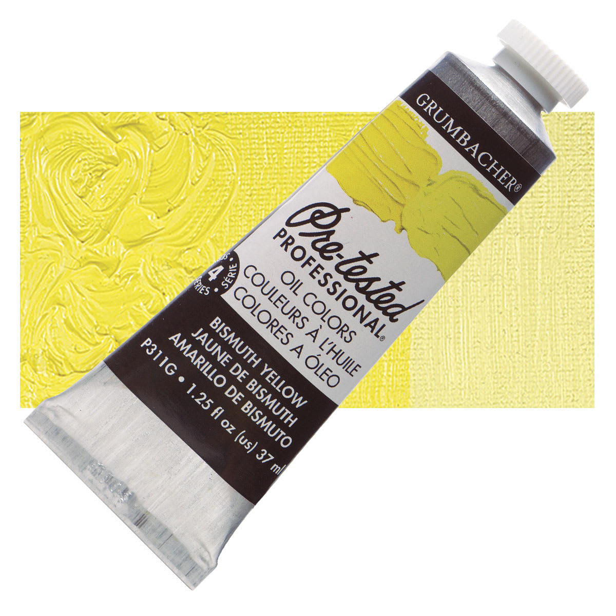 Grumbacher Pre-Tested Artists' Oil Color - Bismuth Yellow, 1.25 oz tube and swatch