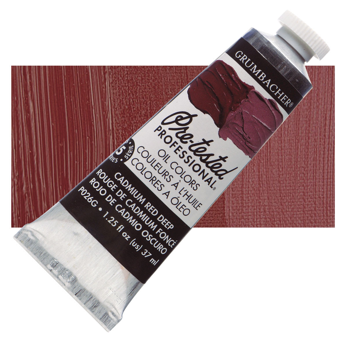 Grumbacher Pre-Tested Artists' Oil Color - Cadmium Red Deep, 1.25 oz tube and swatch