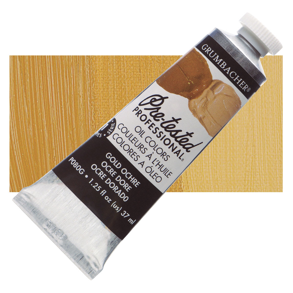 Grumbacher Pre-Tested Artists' Oil Color - Gold Ochre, 1.25 oz tube and swatch
