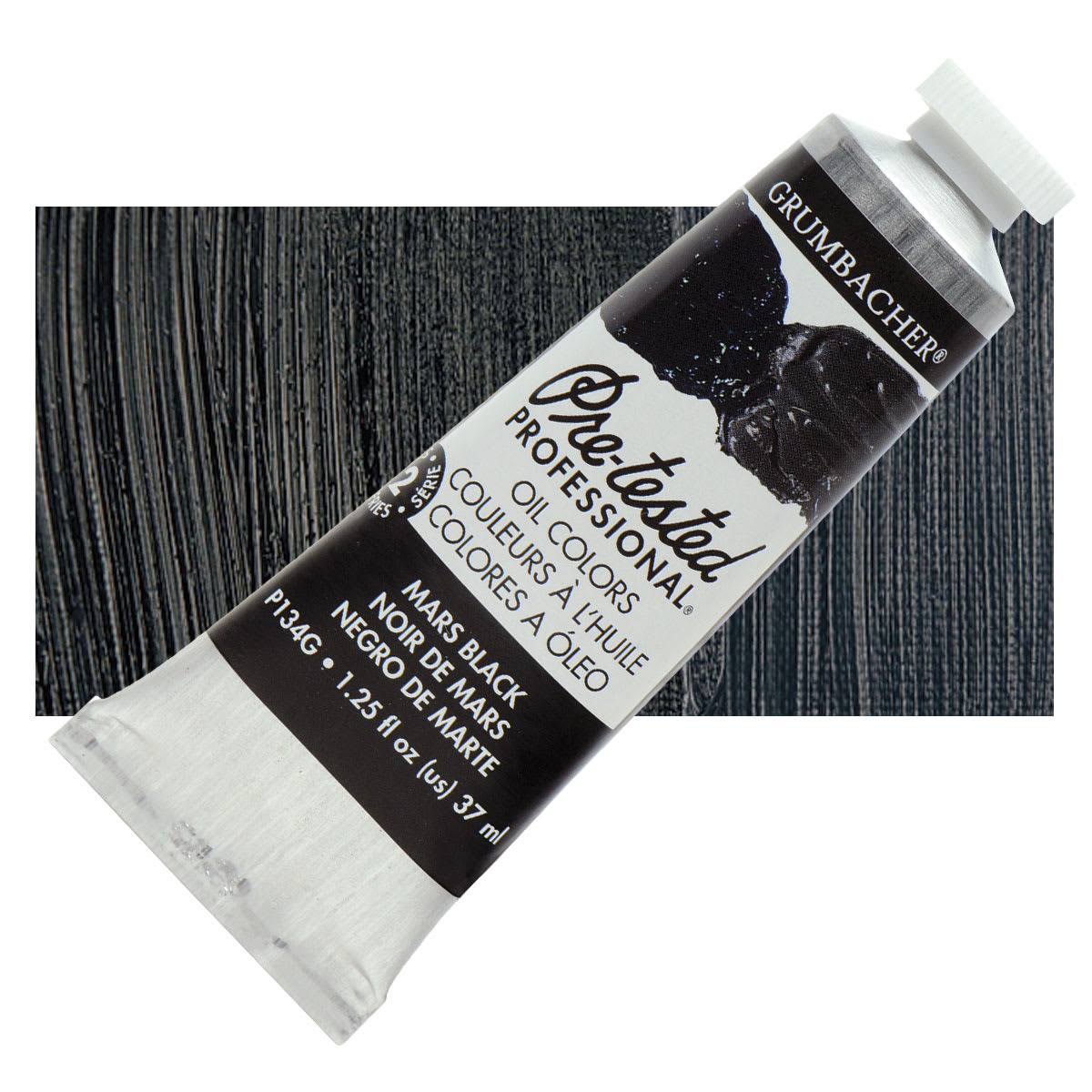 Grumbacher Pre-Tested Artists' Oil Color - Mars Black, 1.25 oz tube and swatch