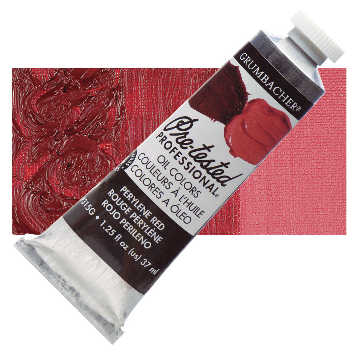 Grumbacher Pre-Tested Artists' Oil Color - Perylene Red, 1.25 oz tube and swatch
