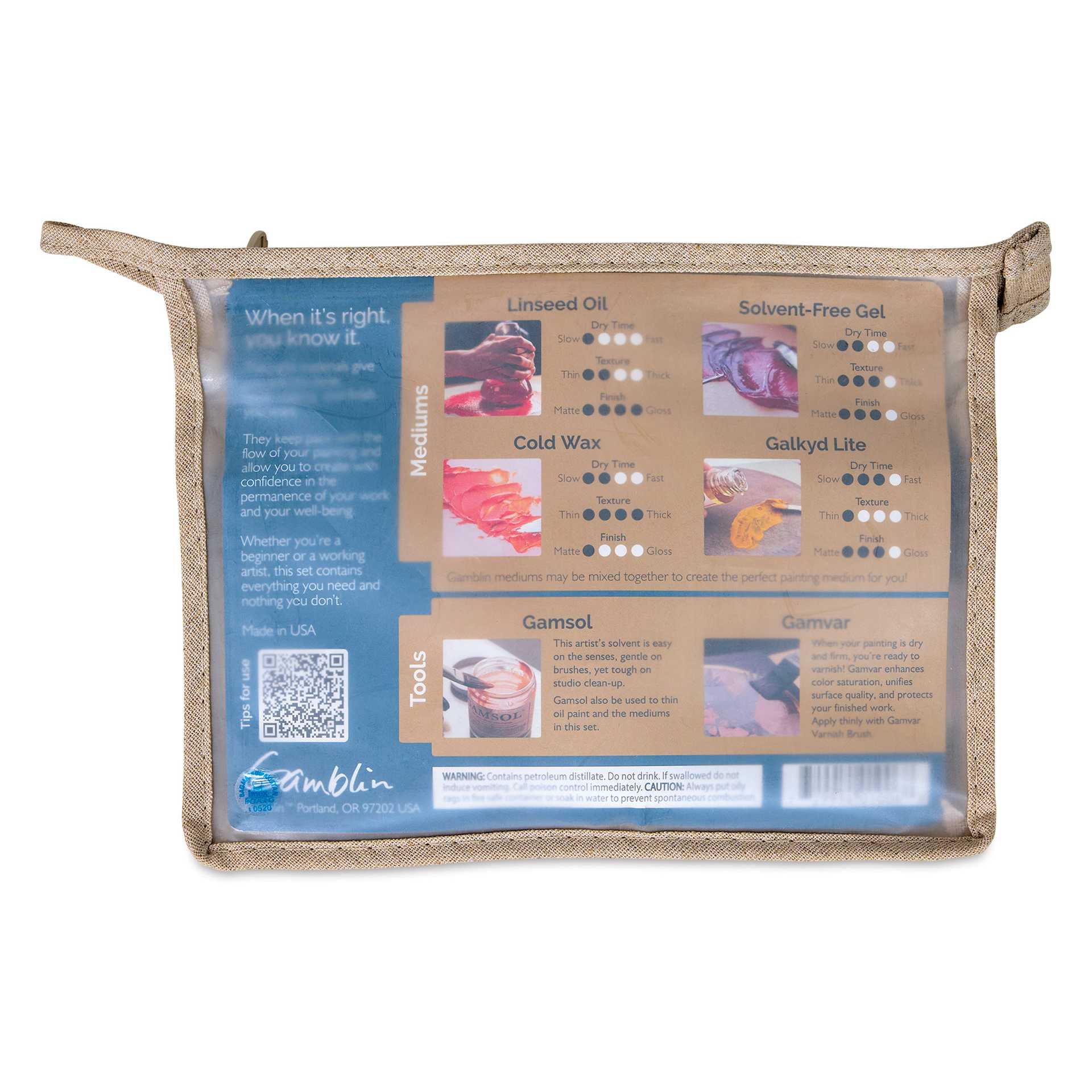 Gamblin Oil Painting Must Have Mediums Set, back of package Gamblin Oil Painting Must Have Mediums Set, back of package