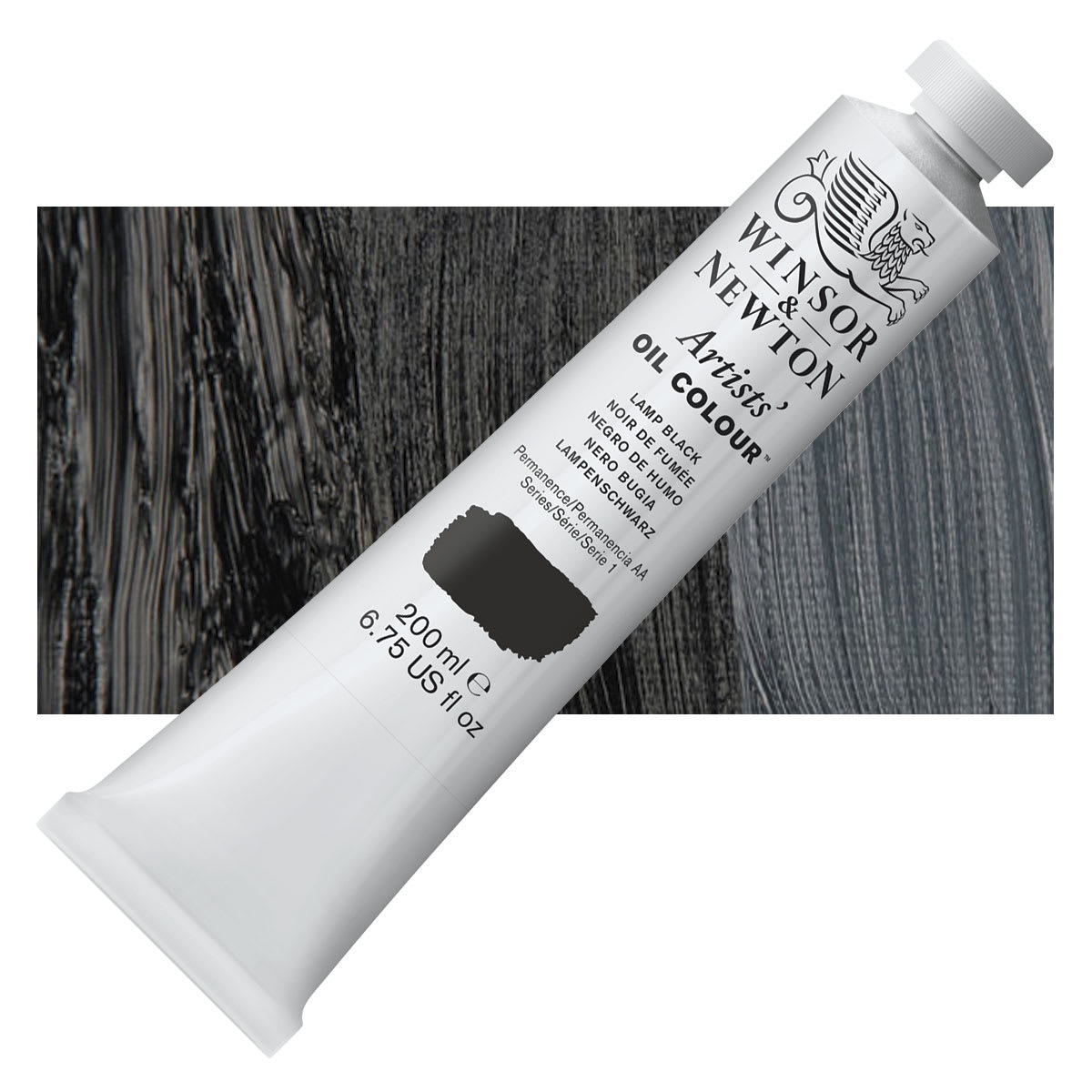 Winsor & Newton Artists' Oil Color - Lamp Black, 200 ml tube and swatch