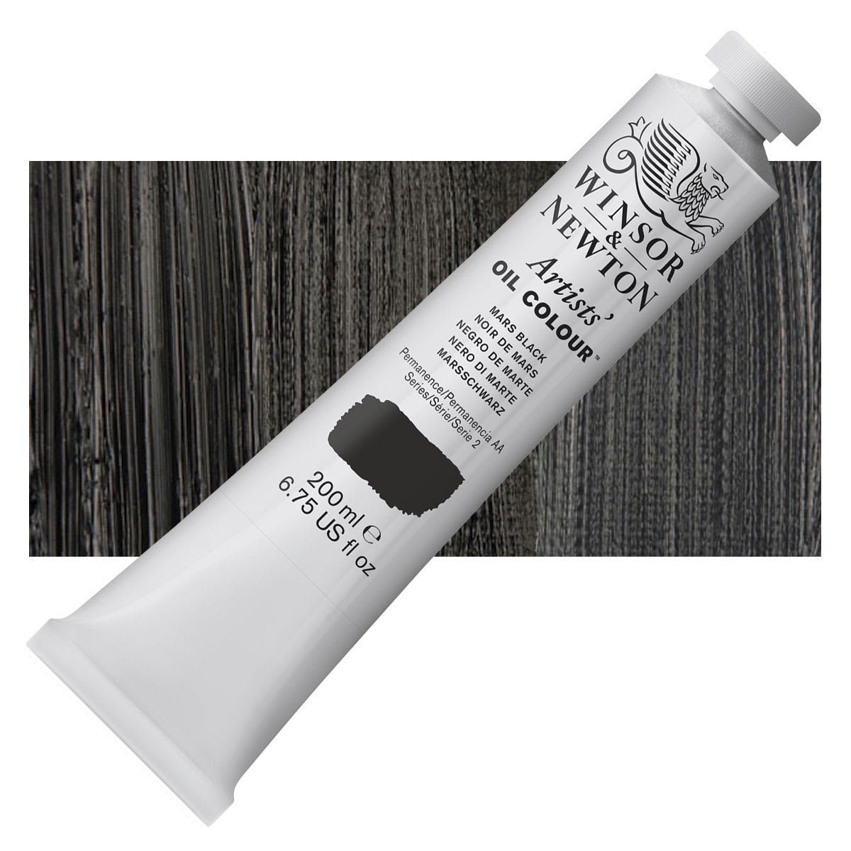 Winsor & Newton Artists' Oil Color - Mars Black, 200 ml, tube and swatch