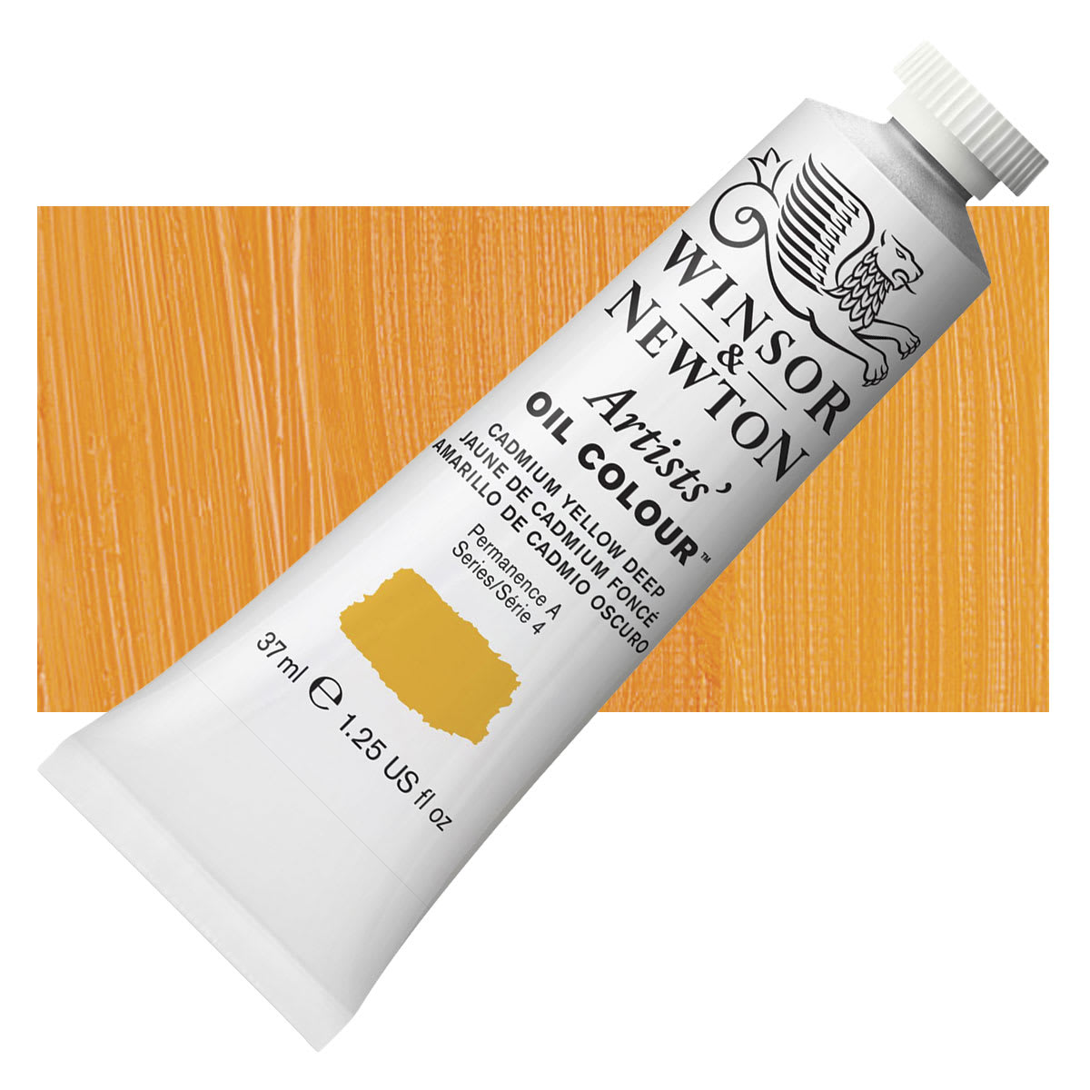 Winsor & Newton Artists' Oil Color - Cadmium Yellow Deep, 37 ml tube and swatch