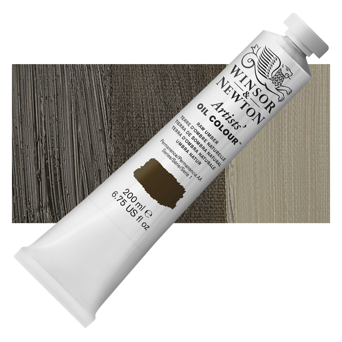 Winsor & Newton Artists' Oil Color - Raw Umber, 200 ml tube and swatch