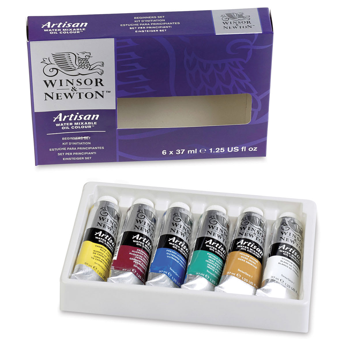 Winsor & Newton Artisan Water Mixable Oil Paints - Beginner Set of 6 37ml Colors shown in open tray Winsor & Newton Artisan Water Mixable Oil Paints - Beginner Set of 6 37ml Colors shown in open tray