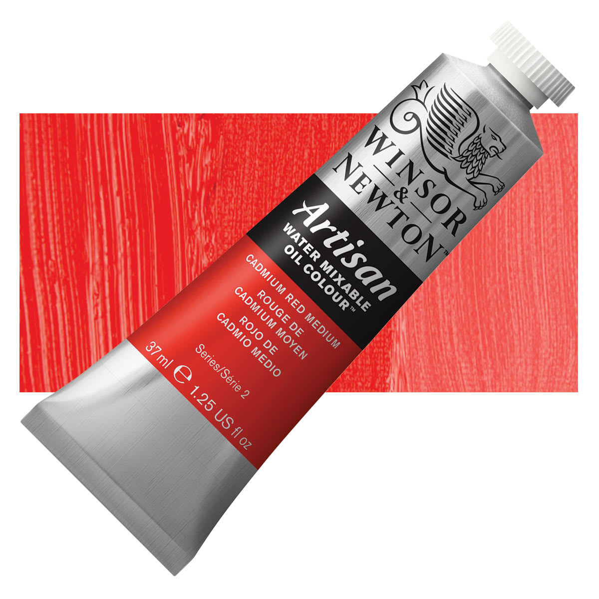 Winsor & Newton Artisan Water Mixable Oil Paint - Cadmium Red Medium, 37 ml tube and swatch