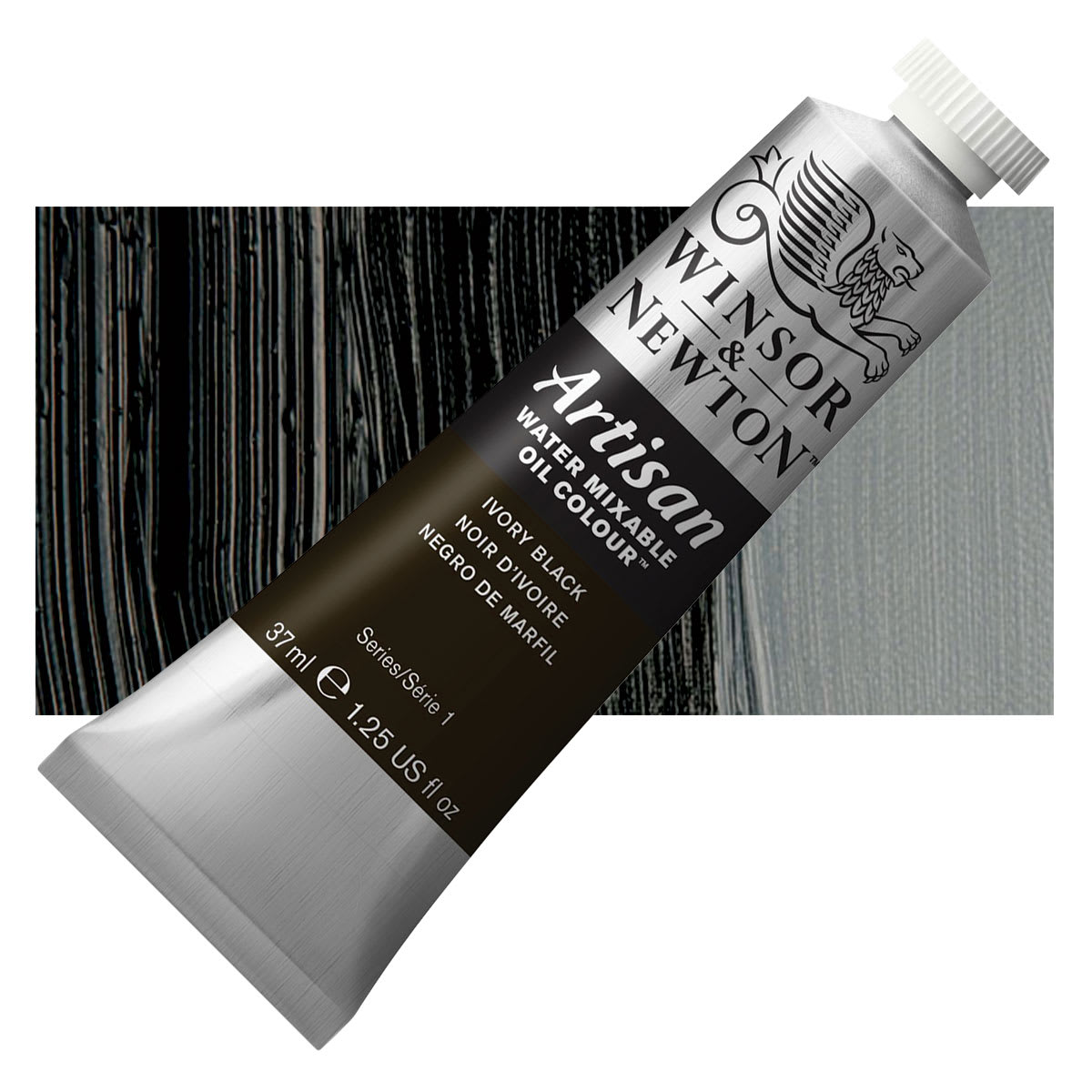 Winsor & Newton Artisan Water Mixable Oil Paint - Ivory Black, 37 ml tube and swatch
