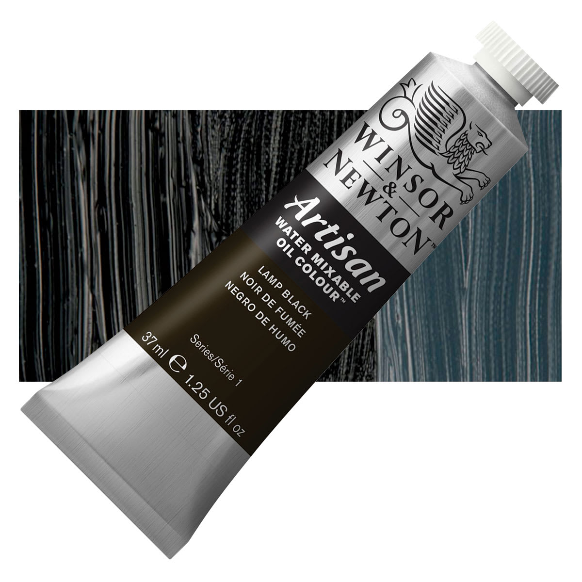 Winsor & Newton Artisan Water Mixable Oil Paint - Lamp Black, 37 ml tube and swatch Winsor & Newton Artisan Water Mixable Oil Paint - Lamp Black, 37 ml tube and swatch