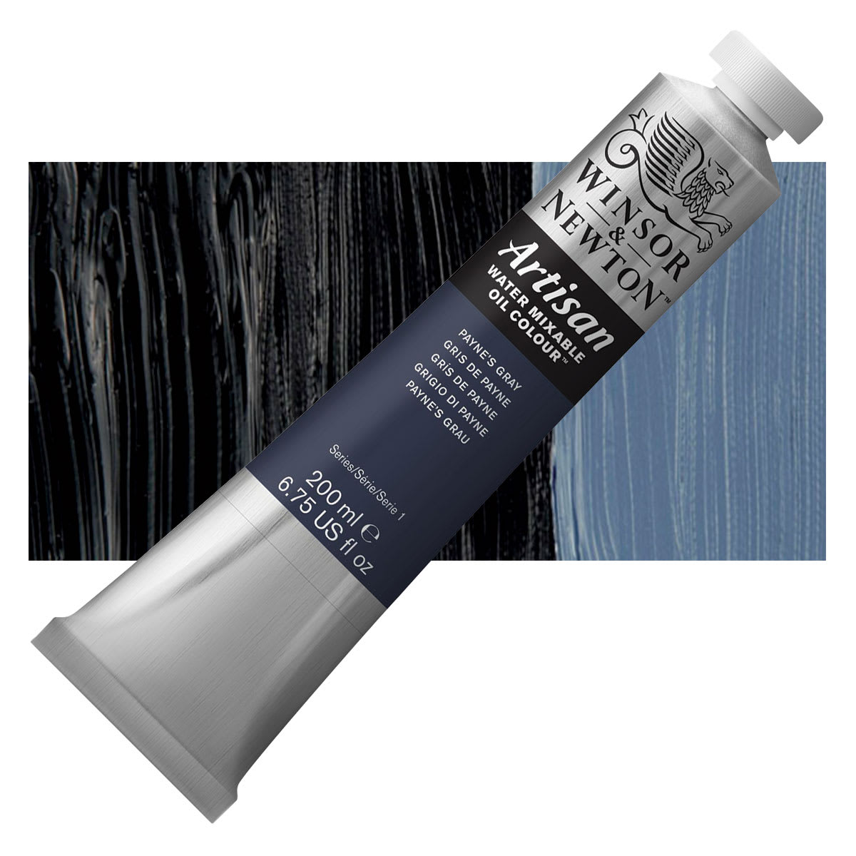 Winsor & Newton Artisan Water Mixable Oil Paint - Payne's Gray, 200 ml tube and swatch