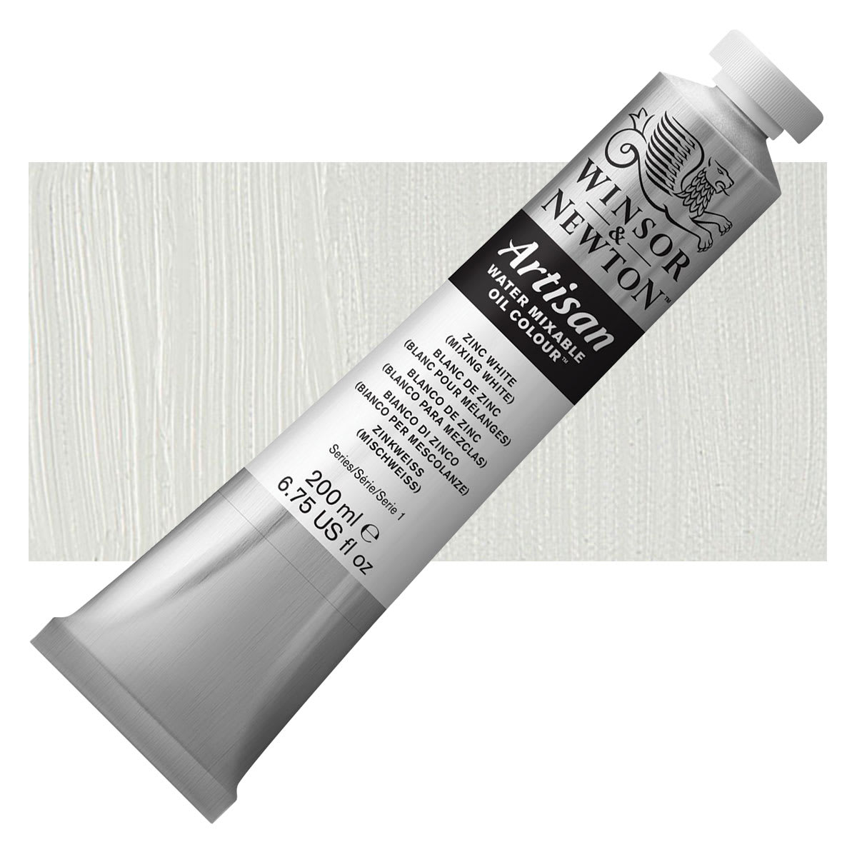 Winsor & Newton Artisan Water Mixable Oil Paint - Zinc White (Mixing White), 200 ml tube and swatch
