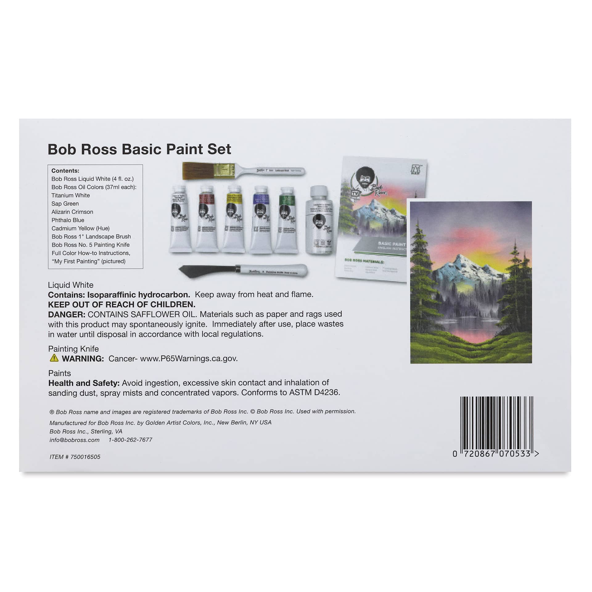 Bob Ross Basic Paint Set - Set of 5, Assorted Colors back of package