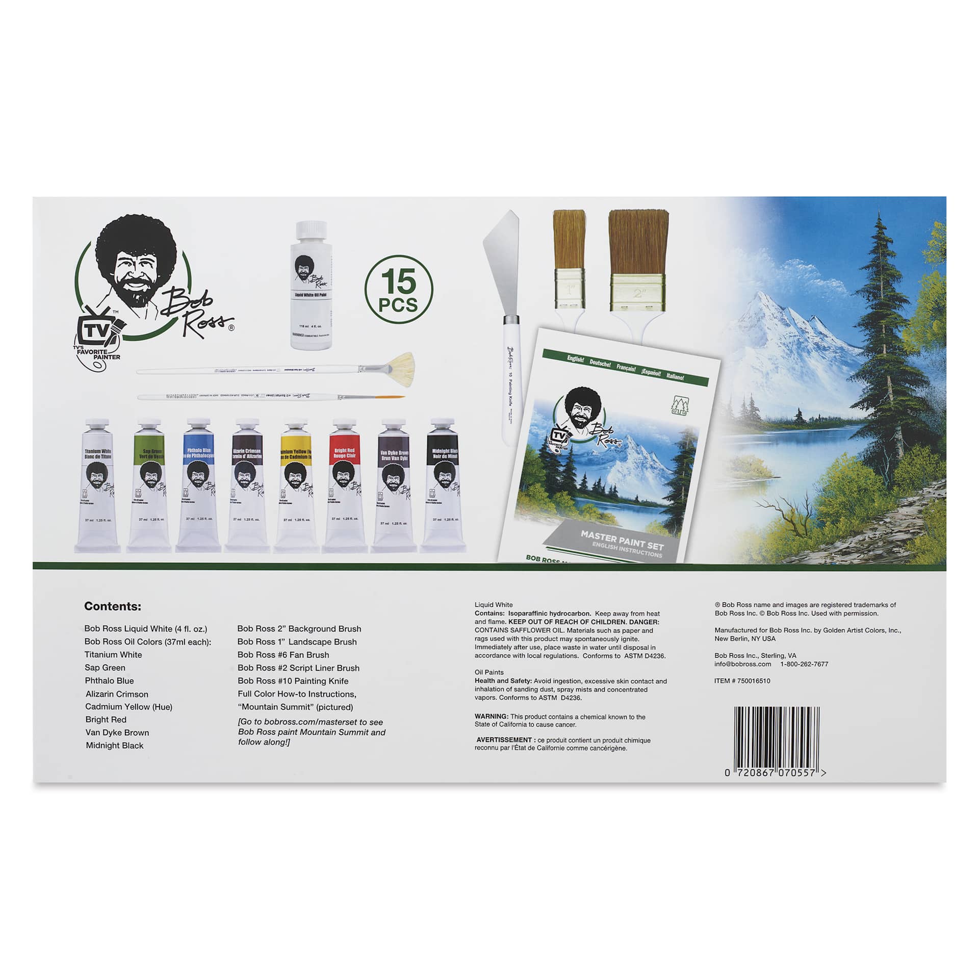 Bob Ross Master Paint Set - Set of 8, Assorted Colors back of package
