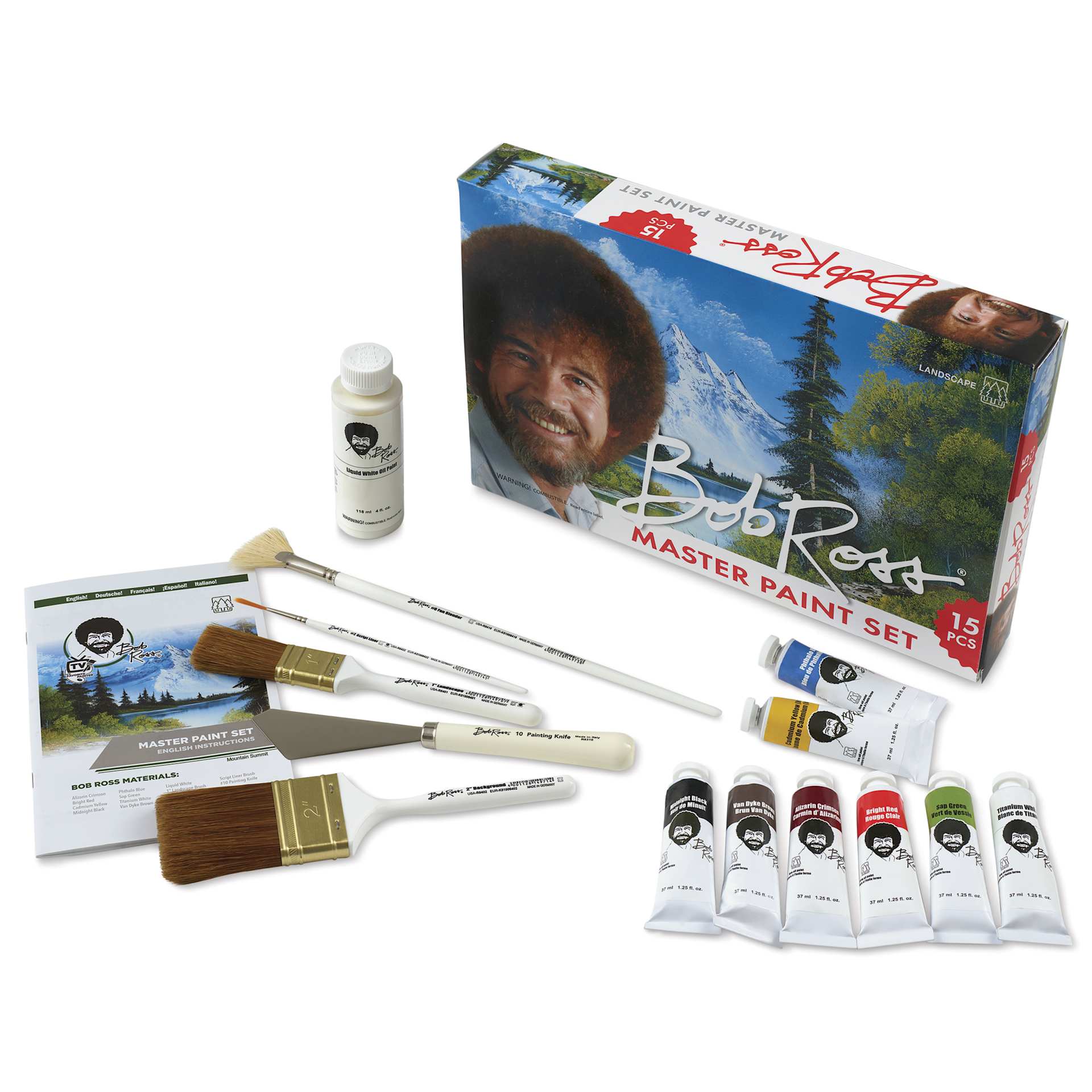 Bob Ross Master Paint Set - Set of 8, Assorted Colors, contents with packaging