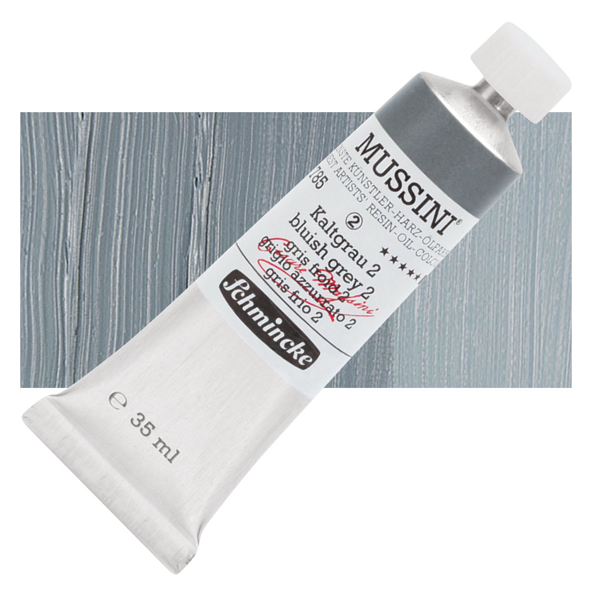 Schmincke Mussini Oil Color - Bluish Gray 2, 35 ml tube and swatch Schmincke Mussini Oil Color - Bluish Gray 2, 35 ml tube and swatch