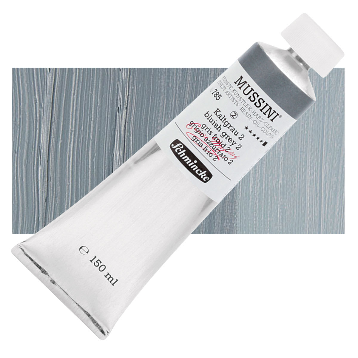 Schmincke Mussini Oil Color - Bluish Gray 2, 150 ml, Tube and swatch
