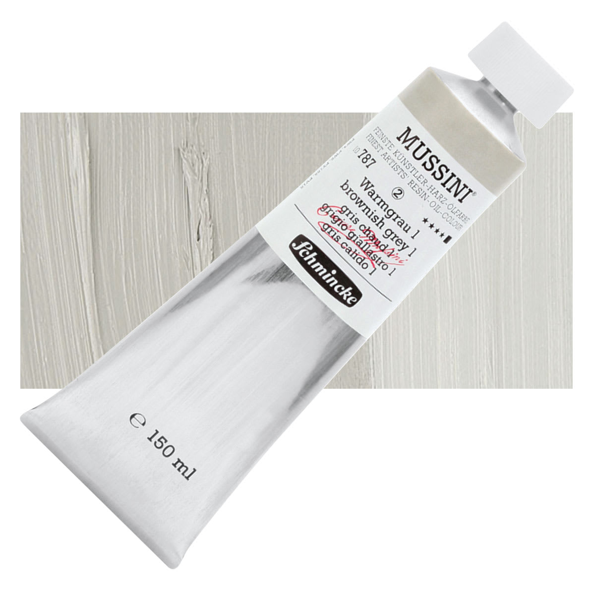 Schmincke Mussini Oil Color - Brownish Gray 1, 150 ml, Tube and swatch