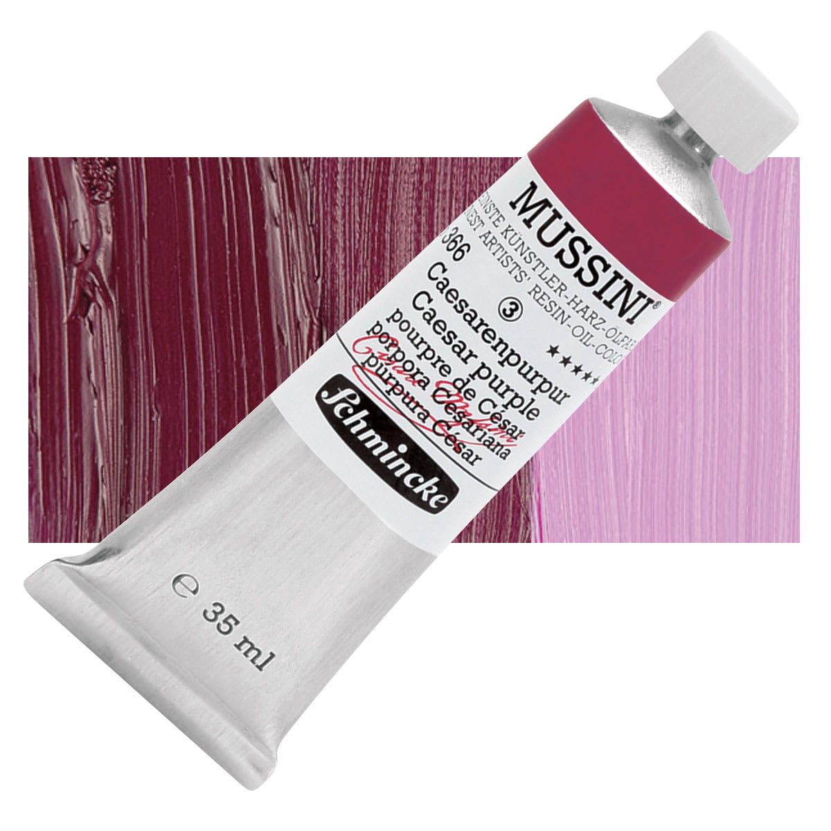 Schmincke Mussini Oil Color - Caesar Purple, 35 ml tube and swatch
