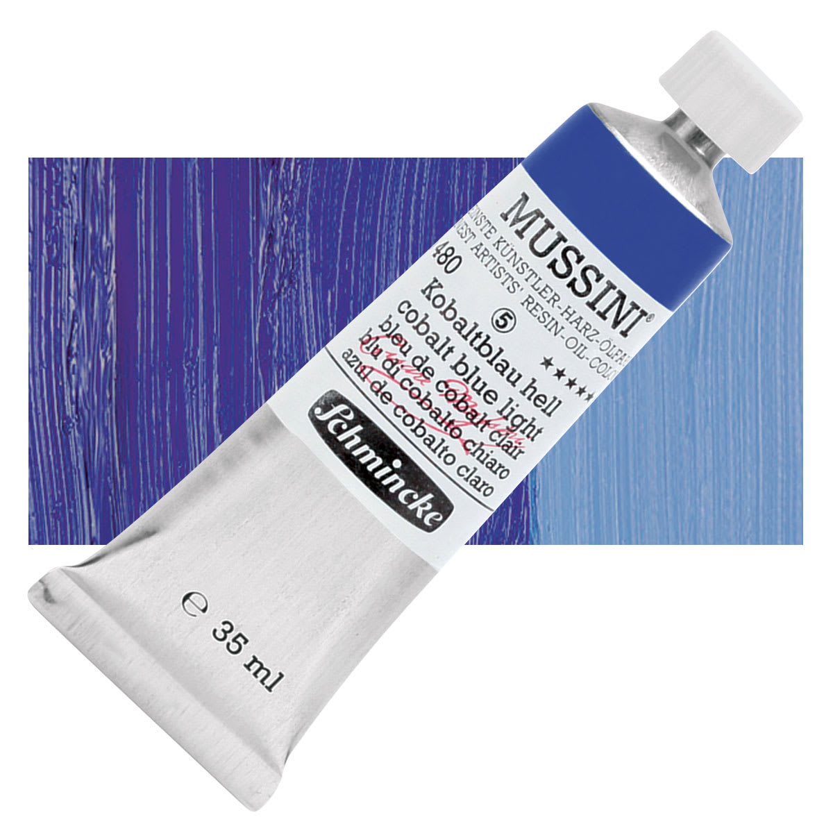 Schmincke Mussini Oil Colors - Cobalt Blue Light, 35 ml tube and swatch Schmincke Mussini Oil Colors - Cobalt Blue Light, 35 ml tube and swatch