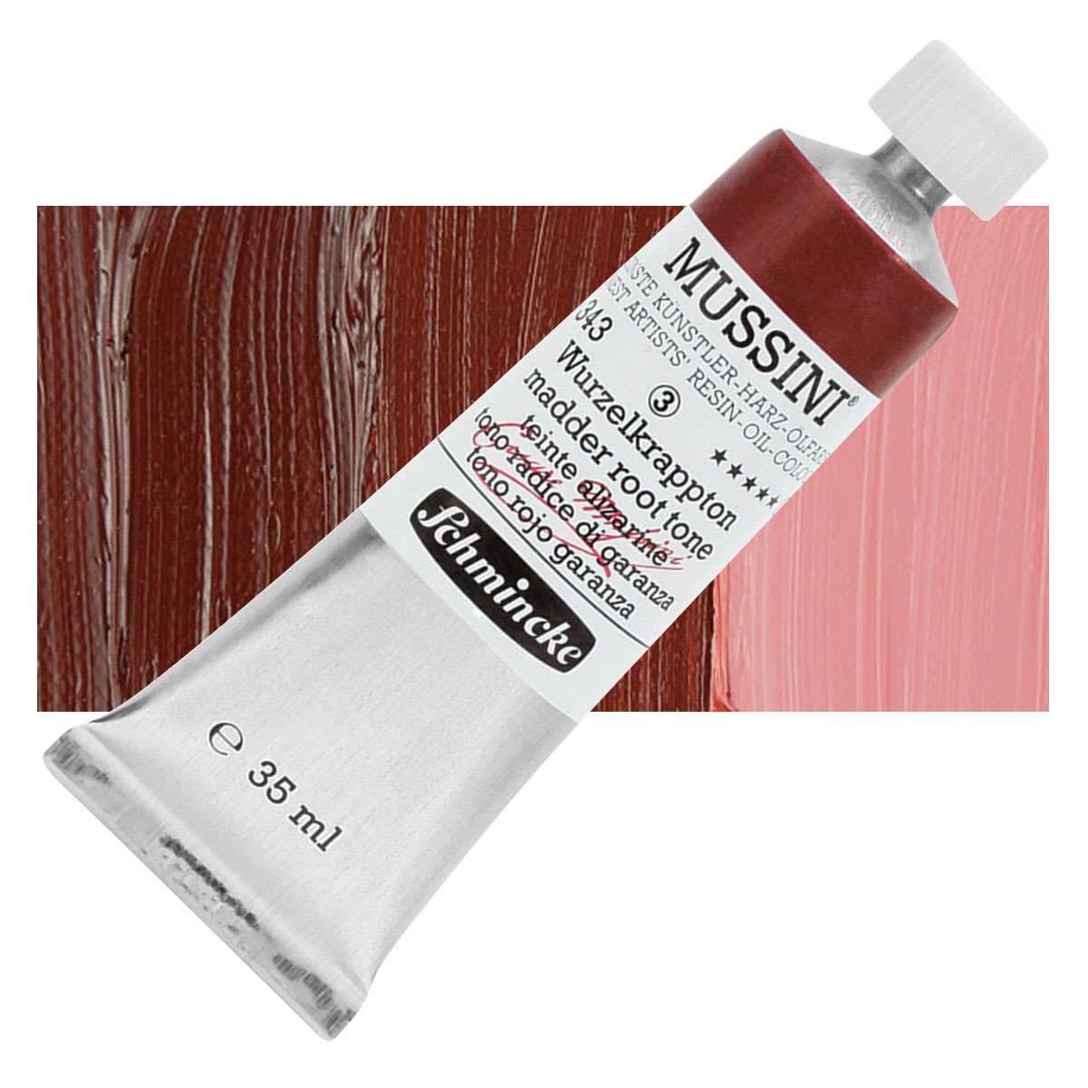 Schmincke Mussini Oil Color - Madder Root Tone, 35 ml tube and swatch