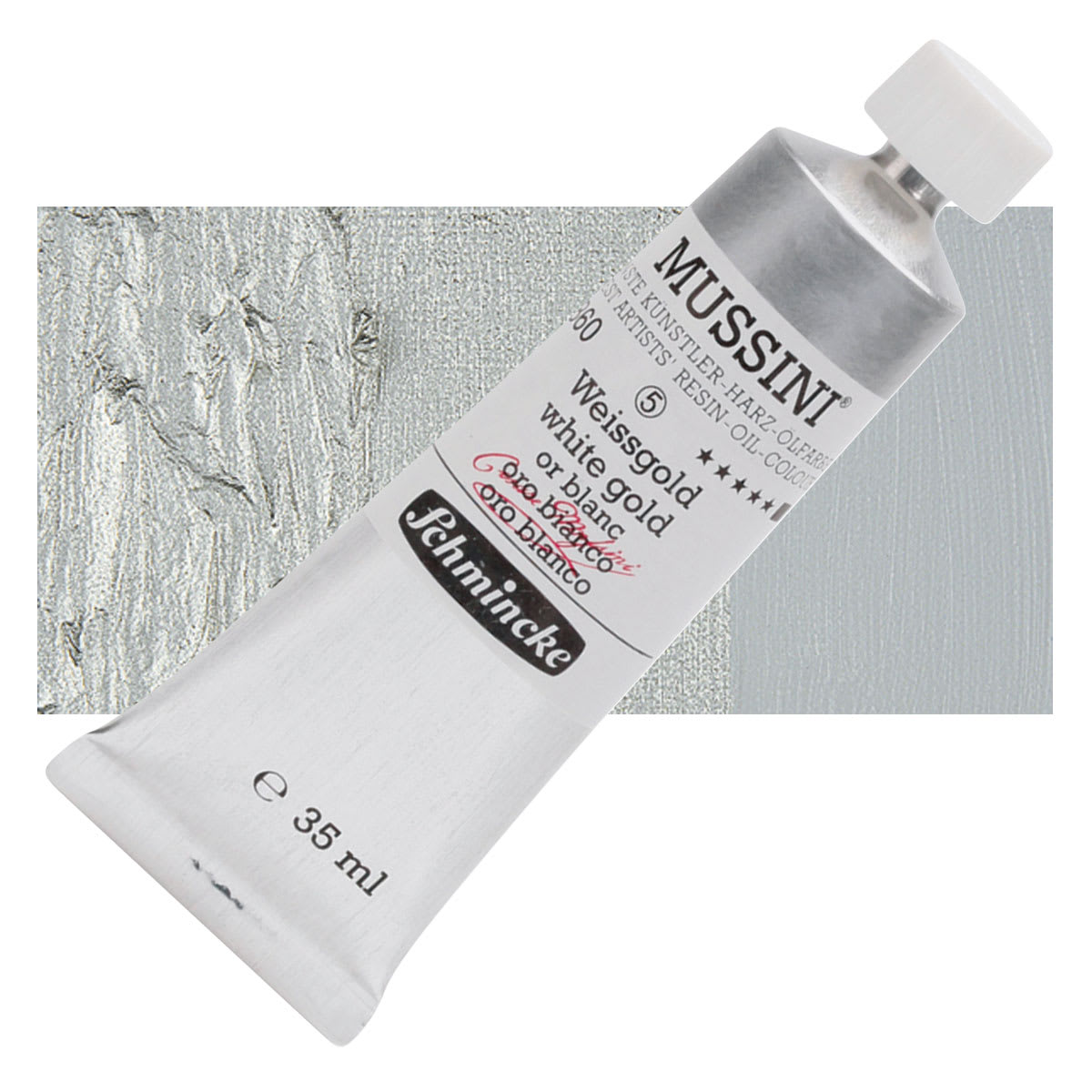 Schmincke Mussini Oil Color - White Gold, 35 ml tube and swatch