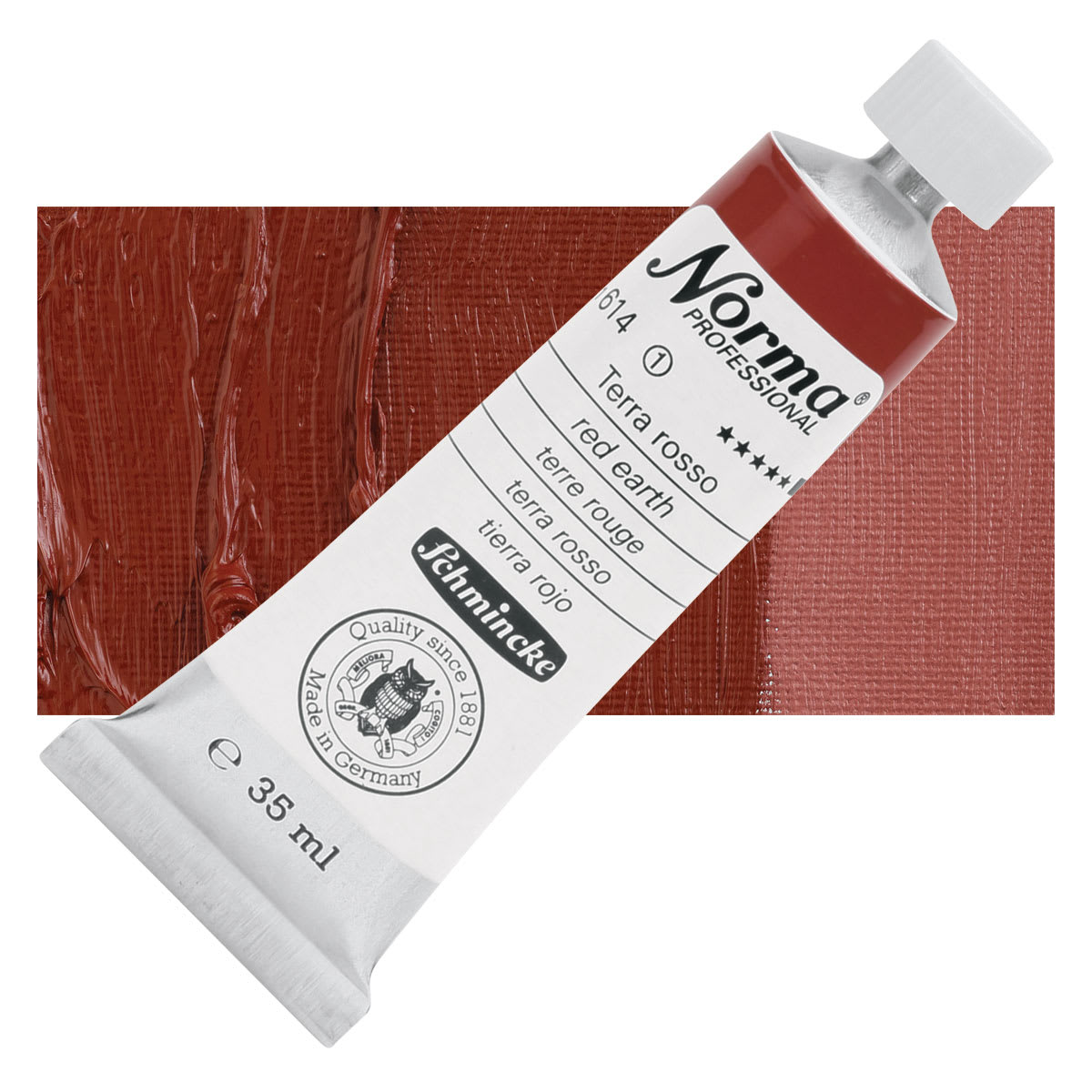 Schmincke Norma Professional Oil Paint - Red Earth, 35 ml, Tube and swatch