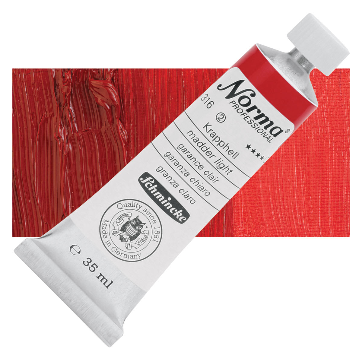 Schmincke Norma Professional Oil Paint - Madder Light, 35 ml, Tube and swatch