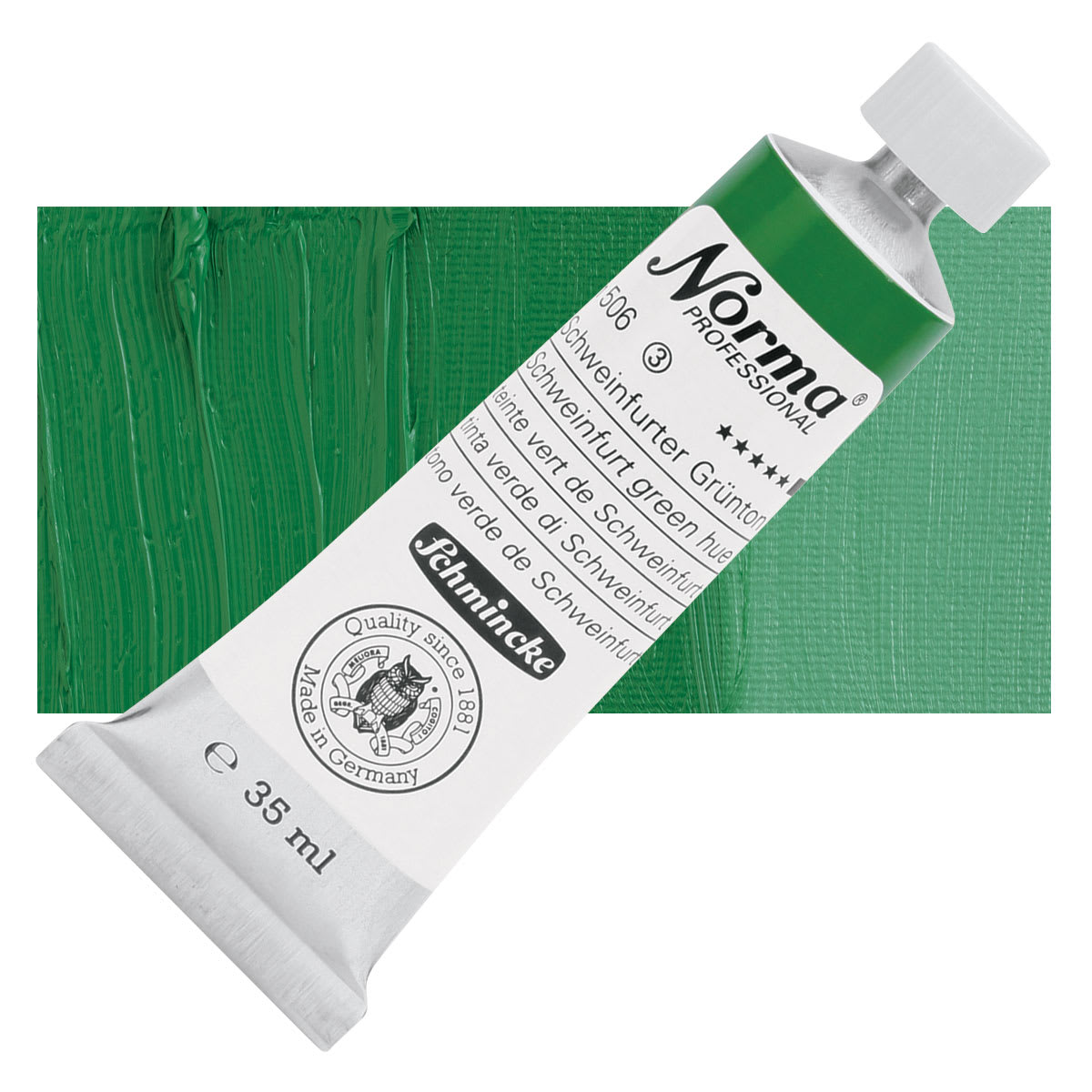 Schmincke Norma Professional Oil Paint - Schweinfurt Green Hue, 35 ml, Tube and swatch Schmincke Norma Professional Oil Paint - Schweinfurt Green Hue, 35 ml, Tube and swatch