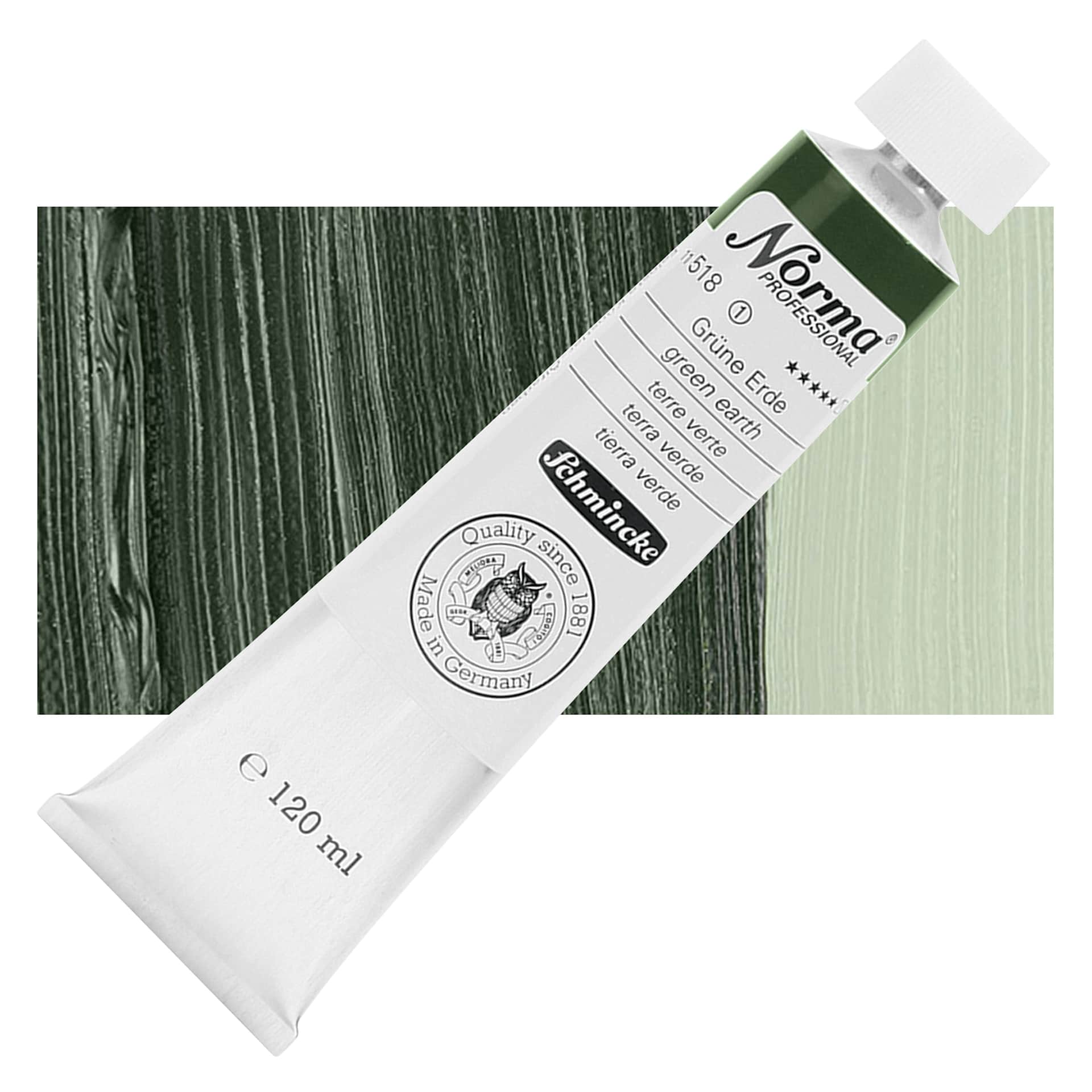 Schmincke Norma Professional Oil Paint - Green Earth, 120 ml, Tube and swatch