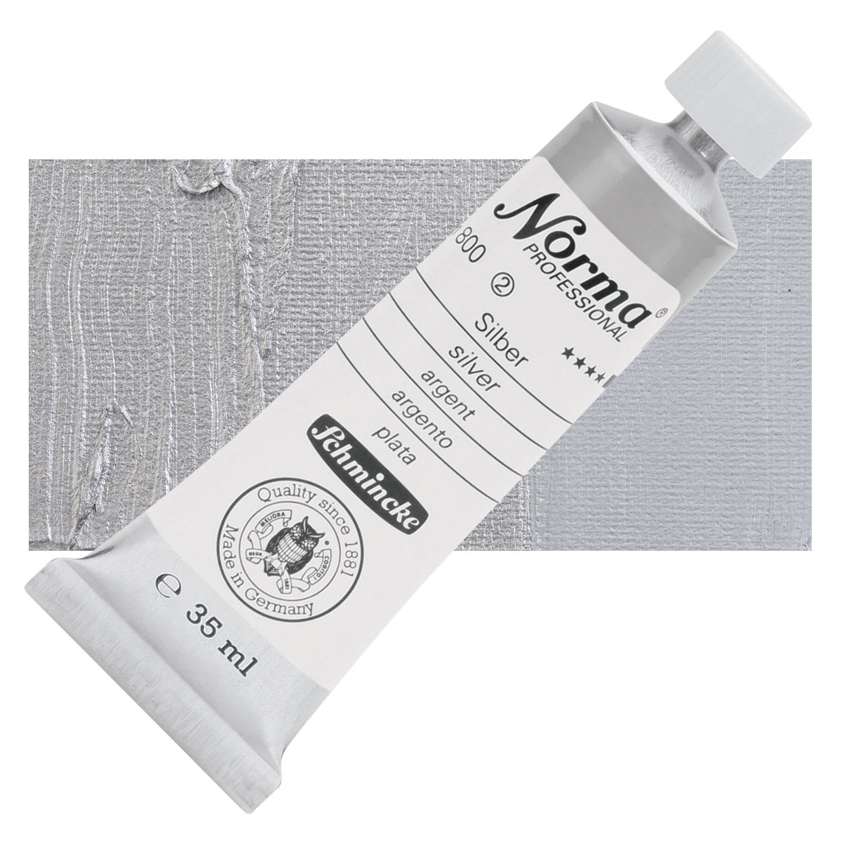 Schmincke Norma Professional Oil Paint - Silver, 35 ml, Tube and swatch