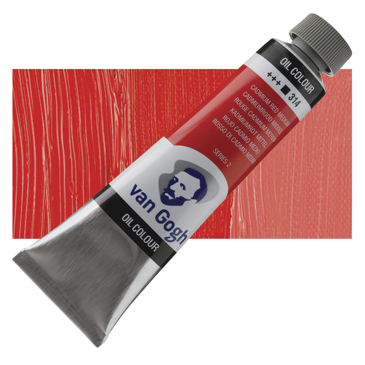Van Gogh Oil Paint - Cadmium Red Medium, 40 ml tube and swatch