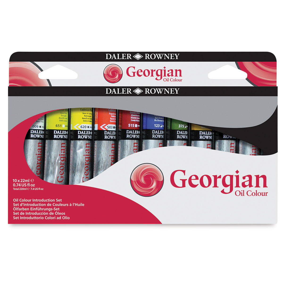 Daler-Rowney Georgian Oil Paint Sets - Front of package of Introduction Set of 10 Daler-Rowney Georgian Oil Paint Sets - Front of package of Introduction Set of 10