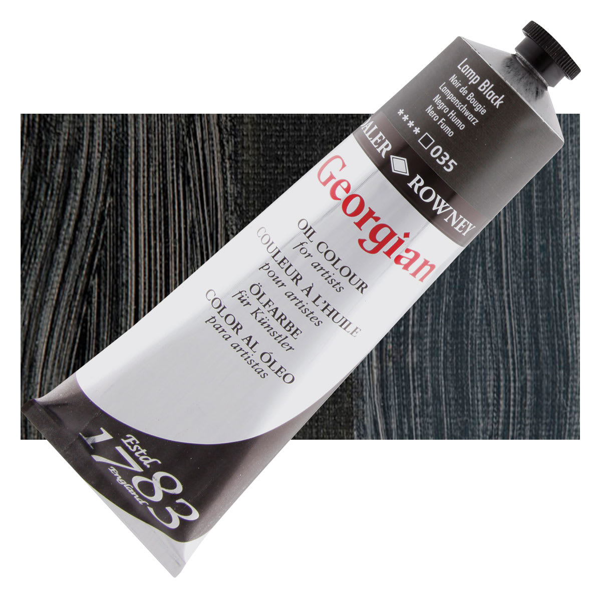 Daler-Rowney Georgian Oil Color - Lamp Black, 38 ml tube and swatch Daler-Rowney Georgian Oil Color - Lamp Black, 38 ml tube and swatch